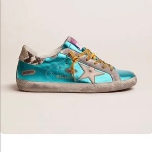 Golden Goose Turquoise Super-Star LTD sneakers snake-print heel tab sz 38